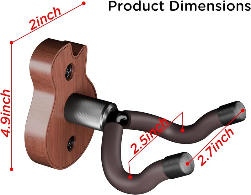 DIDA Guitar Wall Mount - U-Shape Guitar Wall Hangers, Guitar Accessories with 5 Guitar Picks, Guitar Wall Mount Hanger for Acoustic Guitar, Electric Guitar, Banjo, Bass, Mandolin (Style B-Rosewood) - Image 3